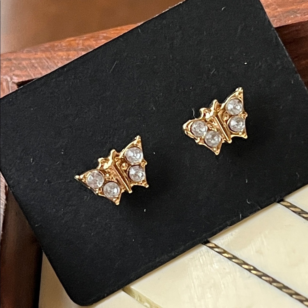 Gold And Crystal Open Wing Butterfly Stud Earrings